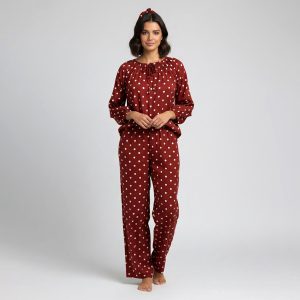All Dots Ladies Linen Pajama Loungewear - Red