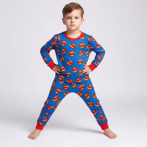 Superman Logo Boys Winter Pajama Set - Blueبجايم مبتن من داخل