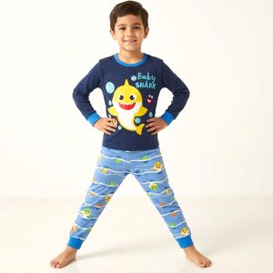 Baby Shark Boys Full Sleeves Cotton Pajama Set - Navy Blue