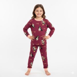 Jasmine Girls Winter Pajama Set - Maroonبجايم مبتن من داخل