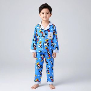Mickey Mouse Boys Cotton Front Open Pajama Set - Blue