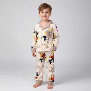 Mickey Gucci Boys Cotton Front Open Pajama Set - Cream