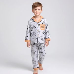 Lion King Boys Cotton Front Open Pajama Set - Grey
