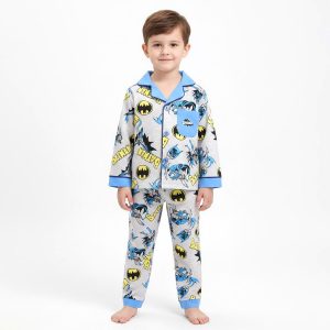 Batman Boys Cotton Front Open Pajama Set - Grey