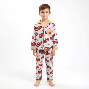 Cars 95 Boys Cotton Front Open Pajama Set - Grey