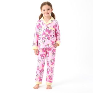 Cute Teddy Girls Cotton Front Open Pajama Set - Pink