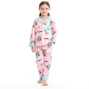Love Minnie Girls Cotton Front Open Pajama Set - Pink