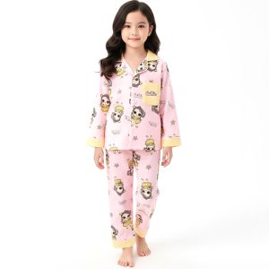 LOL Stars Girls Cotton Front Open Pajama Set - Pink