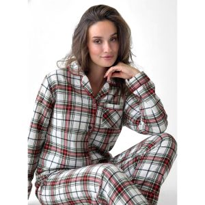 Lining Checks Ladies Pajama Set - White Red