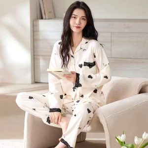 Love You Ladies Front Open Loungewear Set - White