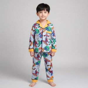 Marvel Boys Cotton Front Open Pajama Set - Sky Blue