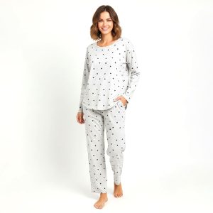 Heart Love Ladies Cotton Lycra Loungewear - Light Grey