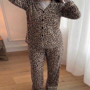 Tiger Print Ladies Velvet Material Loungewear Set - Brown