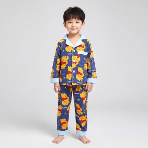 Winnie Boys Cotton Front Open Pajama Set - Blue