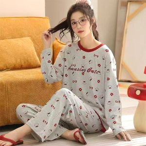 Amusing Cute Ladies Cotton Loungewear Set - Grey