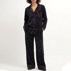 Mini Love Ladies Velvet Material Loungewear Set - Black