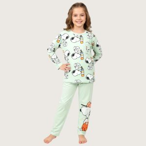 Snoopy Ice-cream Girls Cotton Pajama Set - Sea Green