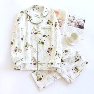 Stem Panda Ladies Front Open Pajama Set - White