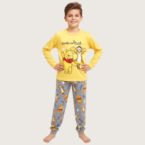 Winnie the Pooh Boys Cotton Pajama Set - Yellow Grey