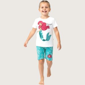 Mermaid Girls Summer Shorts Set - White Blue