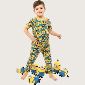 Minions Boys Cotton Half Sleeves Pajama Set - Yellow Blue