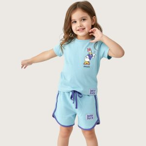 Daisy Girls Summer Shorts Set - Sky Blue