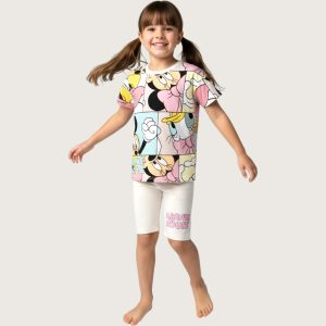 Minnie Mouse Checks Girls Summer Shorts Set - White