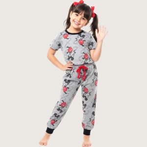Dance Mickey Girls Cotton Half Sleeves Pajama Set - Grey
