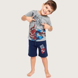 Spiderman Boys Summer Shorts Set - Grey Blue