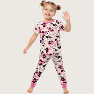 Fun Minnie Girls Cotton Half Sleeves Pajama Set - Pink
