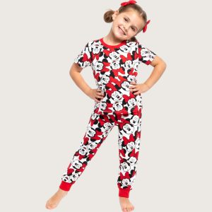 Minnie Girls Cotton Half Sleeves Pajama Set - White Red