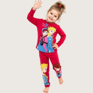 Elsa Anna Girls Cotton Pajama Set - Red