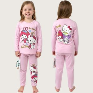 Kitty Kuromi Girls Cotton Pajama Set - Pink