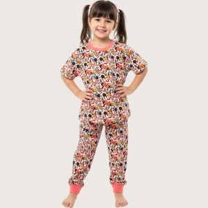 Mickey Family Girls Cotton Half Sleeves Pajama Set - Pink