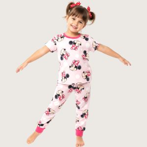 Dot Minnie Girls Cotton Half Sleeves Pajama Set - Pink