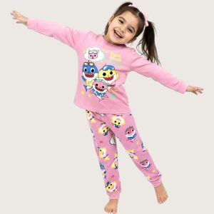 Baby Shark Girls Cotton Pajama Set - Pink