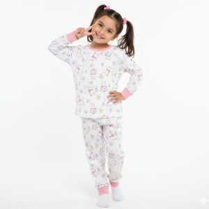 Marie Rose Girls Cotton Pajama Set - White