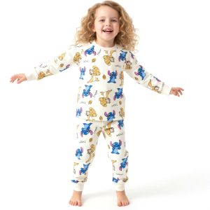 Stitch Garfield Girls Cotton Pajama Set - White