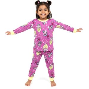 Stars Cloud Girls Cotton Pajama Set - Pink