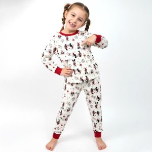 Mickey Love Girls Cotton Pajama Set - White