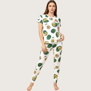 Avocado Ladies Overall Print Pajama Set - White