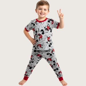 Happy Mickey Boys Cotton Half Sleeves Pajama Set - Grey