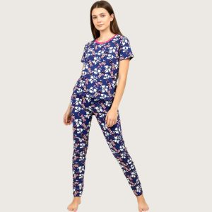 Minnie Ladies Overall Print Pajama Set - Blue