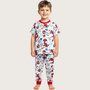 Mini Spiderman Boys Cotton Half Sleeves Pajama Set - White