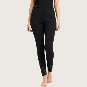 Plain Lace Ladies Slim-Fit Leggings - Black