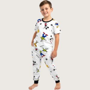 Mickey Goofy Boys Cotton Half Sleeves Pajama Set - White