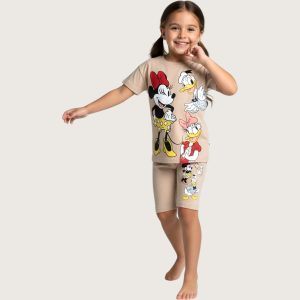 All Mickey Girls Summer Shorts Set - Brown