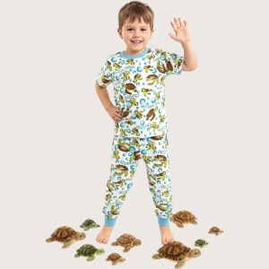 Turtle Boys Cotton Half Sleeves Pajama Set - White