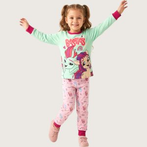 Bestie Girls Full Sleeves Pajama Set MCHAKKY - Green Pink