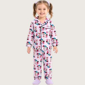 Minnie Girls Cotton Front Open Pajama Set - Pink